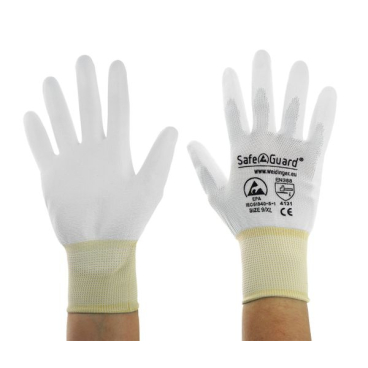 SafeGuard ESD Handschuh, beschichtete Handflächen, silikonfrei 12 Paar, Größe XL, weiß/gelb - Bild-Darstellung des Produktes 1