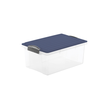 Rotho COMPACT A4 Stapelbox, 13 Liter transparent Deckelfarbe: iris dunkelblau ged. - Bild-Darstellung des Produktes 1