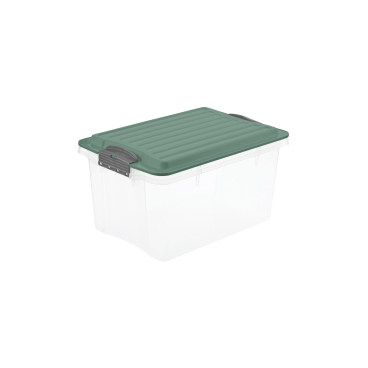 Rotho COMPACT A5 Stapelbox, 4,5 Liter transparent Deckelfarbe: Mistletoe green - Bild-Darstellung des Produktes 1
