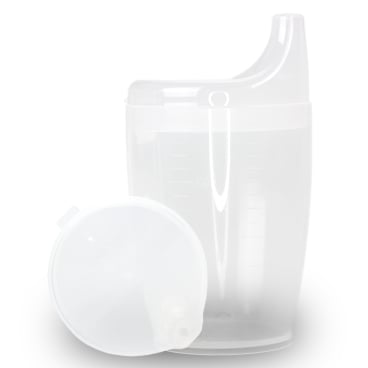 Dr. Junghans Einnehmbecher, Schnabeltasse Senioren, auslaufsicher 1 Becher ohne Griff + 1 Deckel (4mm), milchig - Bild-Darstellung des Produktes 1