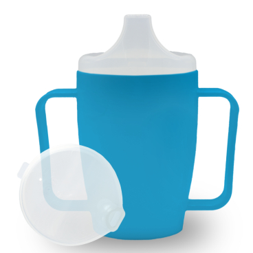Dr. Junghans Einnehmbecher, Schnabeltasse Senioren, 2 Griffe 1 Becher mit zwei Griffen + 1 Deckel (12mm), blau - Bild-Darstellung des Produktes 1