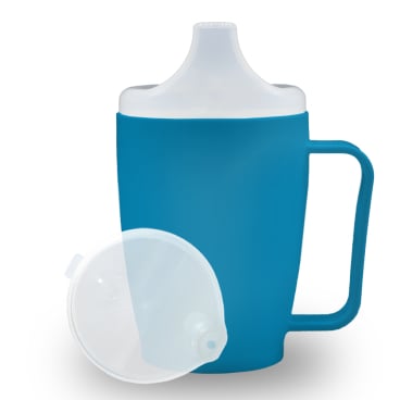 Dr. Junghans Einnehmbecher, Schnabeltasse 1 Griff, auslaufsicher 1 Becher mit einem Griff + 1 Deckel (4mm), blau - Bild-Darstellung des Produktes 1