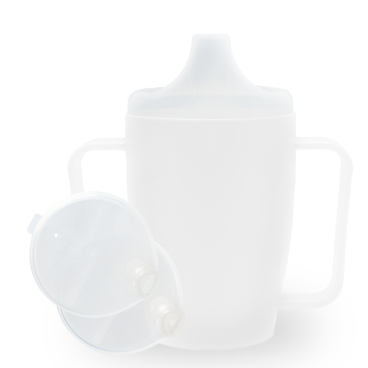 Dr. Junghans Einnehmbecher, Schnabeltasse Senioren, 2 Griffe 1 Becher mit zwei Griffen + 2 Deckel (4/12mm), weiß - Bild-Darstellung des Produktes 1