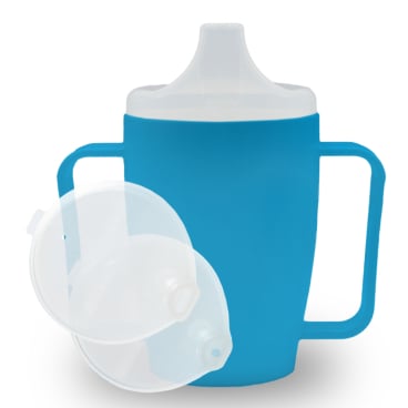 Dr. Junghans Einnehmbecher, Schnabeltasse Senioren, 2 Griffe 1 Becher mit zwei Griffen + 2 Deckel (4/12mm), blau - Bild-Darstellung des Produktes 1