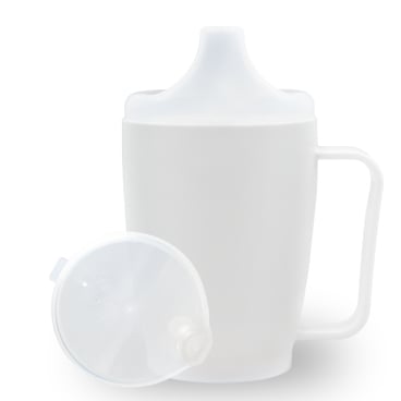 Dr. Junghans Einnehmbecher, Schnabeltasse 1 Griff, auslaufsicher 1 Becher mit einem Griff + 1 Deckel (4mm), weiß - Bild-Darstellung des Produktes 1