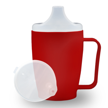 Dr. Junghans Einnehmbecher, Schnabeltasse 1 Griff, auslaufsicher 1 Becher mit einem Griff + 1 Deckel (4mm), rot - Bild-Darstellung des Produktes 1