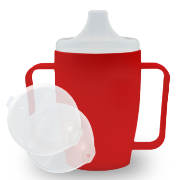 Dr. Junghans Einnehmbecher, Schnabeltasse Senioren, 2 Griffe 1 Becher mit zwei Griffen + 2 Deckel (4/12mm), rot - Bild-Darstellung des Produktes 1