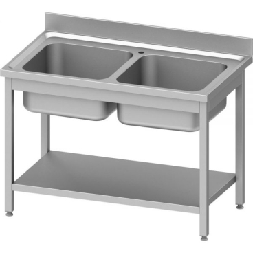 Stalgast Spültisch ECO, T 600, zwei Spülbecken, AISI201 Edelstahl Maße (B x T x H): 1000 x 600 x 850 mm - Bild-Darstellung des Produktes 1