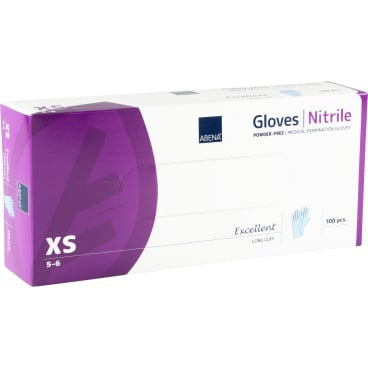 ABENA® Excellent Nitrilhandschuhe, puderfrei, extra lang, blau 1 Karton = 10 Packungen à 100 Stück, Größe XS - Bild-Darstellung des Produktes 1