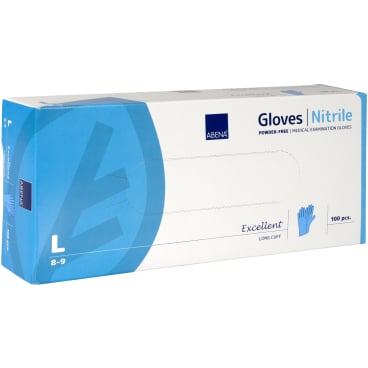 ABENA® Excellent Nitrilhandschuhe, puderfrei, extra lang, blau 1 Karton = 10 Packungen à 100 Stück, Größe L - Bild-Darstellung des Produktes 1