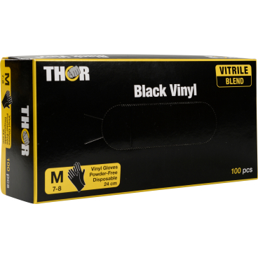 ABENA® Thor Black Vinyl Einweghandschuhe, puderfrei, schwarz 1 Karton = 10 Packungen à 100 Stück, Größe M - Bild-Darstellung des Produktes 1