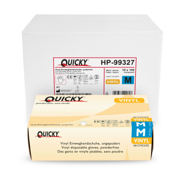 Quicky® Einweghandschuhe, Vinyl, puderfrei 1 Karton = 10 Packungen à 100 Stück, Größe M - Bild-Darstellung des Produktes 1