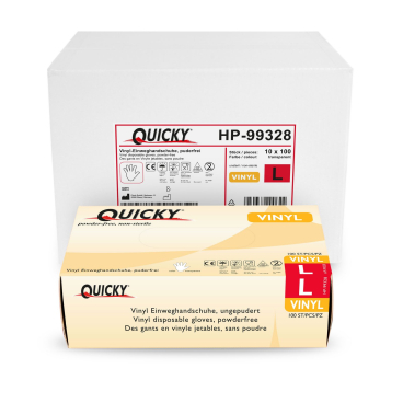 Quicky® Einweghandschuhe, Vinyl, puderfrei 1 Karton = 10 Packungen à 100 Stück, Größe L - Bild-Darstellung des Produktes 1