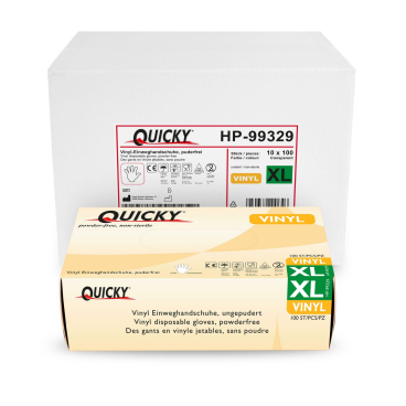 Quicky® Einweghandschuhe, Vinyl, puderfrei 1 Karton = 10 Packungen à 100 Stück, Größe XL - Bild-Darstellung des Produktes 1