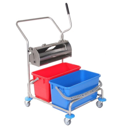 Floorstar GmbH Floorstar Flachpressenwagen FPW 2 ES PATENT - Edelstahl, Hygienisches und ergonomisches Arbeiten, 2 x 22 l Eimer mit Flachpresse