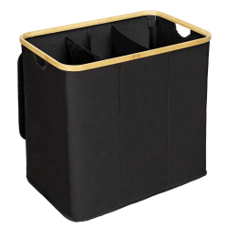 Wenko-Wenselaar GmbH & Co. KG WENKO Wäschetruhe Trio, Polyester/Bambus, 3 Fächer à 35 Liter, Moderner Wäschesammler mit verstärktem Deckel, 1 Stück 71214800