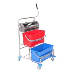 Floorstar GmbH Floorstar Flachpressenwagen FPW 2 Top ES PATENT - Edelstahl, Ergonomischer Flachpressenwagen mit patentierter Edelstahl-Flachpresse, 2 x 22 l Eimer mit Flachpresse