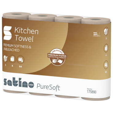 Satino PureSoft Küchenrolle, 3-lagig, saugstark 1 Karton = 8 Packungen à 4 Rollen à 64 Blatt - Bild-Darstellung des Produktes 1