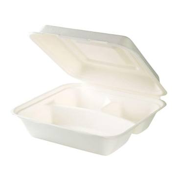 Greenbox Menüschale mit Klappdeckel, rechteckig, 3-geteilt 1 Karton = 5 Packungen à 50 Stück - Bild-Darstellung des Produktes 1