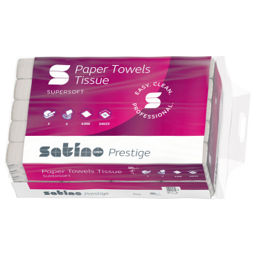 Satino Prestige Handtuchpapier, 2 lagig, 24 x 23 cm, PT3 und PT4 1 Paket = 20 Packungen à 200 Blatt - Bild-Darstellung des Produktes 1