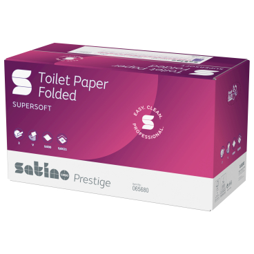 Satino Prestige Toilettenpapier, V-Falz, 2-lagig, BT1-kompatibel 1 Karton = 30 Packungen à 300 Blatt - Bild-Darstellung des Produktes 1