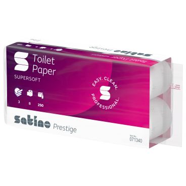 Satino Prestige Toilettenpapier, hochweiß, 3-lagig, MT1 1 Packung = 8 Rollen à 250 Blatt - Bild-Darstellung des Produktes 1