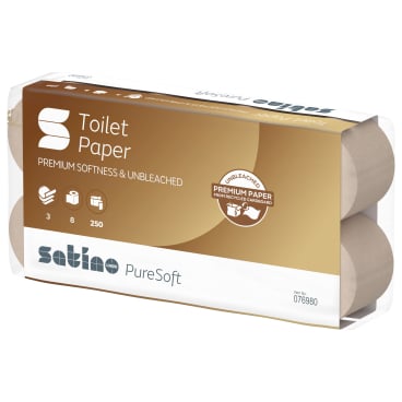 Satino PureSoft Toilettenpapier, soft beige, 3-lagig, MT1 1 Karton = 9 Packungen à 8 Rollen à 250 Blatt - Bild-Darstellung des Produktes 1