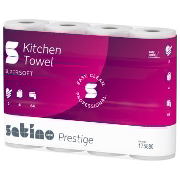 Satino Prestige Küchenrolle, hochweiß, 3-lagig 1 Karton = 8 Packungen à 4 Rollen à 64 Blatt - Bild-Darstellung des Produktes 1