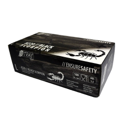 MCD Medical Care Dental GmbH NITRAS BLACK SCORPION Latex Einmalhandschuhe, schwarz, Unsteril, Rollrand, puderfrei, beidseitig tragbar, extra griffig, 1 Packung = 100 Stück, Größe XS 8220-XS