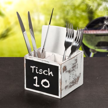 Kesper Besteckbox mit Kreidetafel, Sperrholz – 1 Besteckkorb, Maße (B x L x H): 12 x 12 x 10 cm