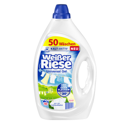 Henkel AG & Co. KGaA Weißer Riese Universal Gel Vollwaschmittel, 50 WL, Starkes Flüssigwaschmittel für strahlend saubere Kleidung, 2,2 Liter - Henkelflasche, 50 Waschladungen W50GU