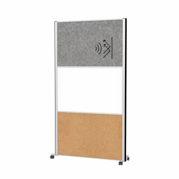 MAUL Trennwand MAULconnecto mit Rollen, 100 x 180 cm Farbe: 1x dunkelgrau, 1x Whiteboard, 1x Kork - Bild-Darstellung des Produktes 1