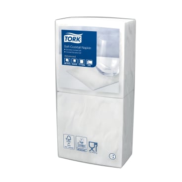 Tork Cocktailservietten Soft, 3-lagig, 1/4 Falz, weiß 1 Packung = 200 Stück - Bild-Darstellung des Produktes 1