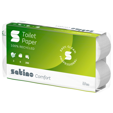 Satino Comfort Kleinrollen Toilettenpapier, hochweiß, MT1 1 Packung = 8 Rollen à 250 Blatt - Bild-Darstellung des Produktes 1