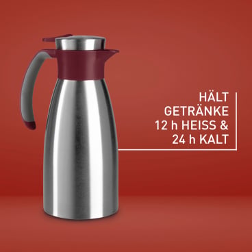 EMSA Soft Grip Isolierkanne, Quick Tip Verschluss – Fassungsvermögen: 1000 ml, Farbe: Edelstahl / Rot
