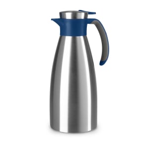 EMSA Soft Grip Isolierkanne, Quick Tip Verschluss – Fassungsvermögen: 1500 ml, Farbe: Edelstahl / Blau