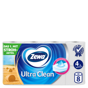 Zewa Ultra Clean Toilettenpapier, 4-lagig mit Strohanteil 1 Packung = 8 Rollen à 135 Blatt - Bild-Darstellung des Produktes 1