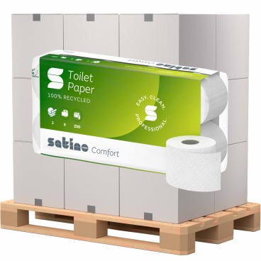Satino Comfort Kleinrollen Toilettenpapier, hochweiß, MT1 1 Palette = 18 Pakete à 9 Packungen à 8 x 250 Blatt - Bild-Darstellung des Produktes 1