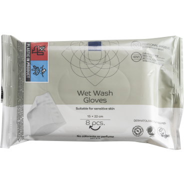 ABENA Einmal Waschhandschuhe, Waschen ohne Wasser, aufwärmbar 1 Karton = 30 Packungen à 8 Handschuhe - Bild-Darstellung des Produktes 1