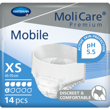 MoliCare® Premium Mobile Inkontinenzslip, 6 Tropfen 1 Beutel = 14 Stück, Größe XS/0, Bauchumfang 45-70 cm - Bild-Darstellung des Produktes 1