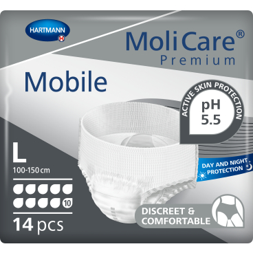 MoliCare® Premium Mobile Inkontinenzhosen, 10 Tropfen 1 Beutel = 14 Stück, Größe: L, Bauch/ Hüftumfang 100 - 150cm - Bild-Darstellung des Produktes 1