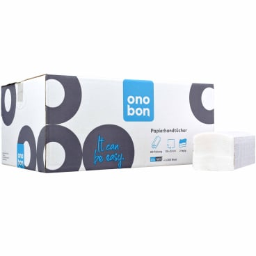 onobon Papierhandtücher, 25 x 23 cm, 2-lagig, hochweiß 1 Karton = 20 Packungen à 160 Blatt - Bild-Darstellung des Produktes 1