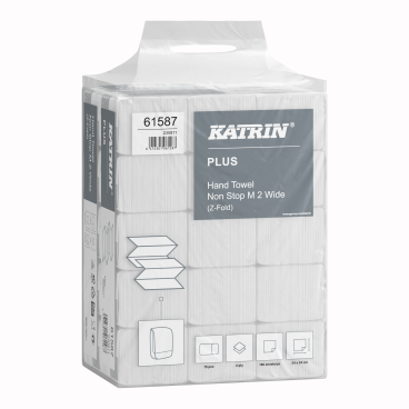 KATRIN Plus Z-Falz Falthandtücher Non Stop M Wide 160 Blatt 1 Karton = 15 Packungen à 160 Blatt = 2.400 Blatt - Bild-Darstellung des Produktes 1