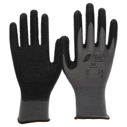 AS-Arbeitsschutz GmbH NITRAS Nylonhandschuhe mit Strickbund, flexibel, Schutzhandschuhe mit Latexbeschichtung auf Innenhand und Fingerkuppen, 1 Packung = 12 Paar, Größe 8 3521-8