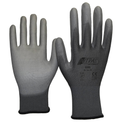 AS-Arbeitsschutz GmbH NITRAS Nylon-PU-Handschuhe, grau, Strickhandschuhe mit grauer PU-Beschichtung, grau, 1 Packung = 12 Paar, Größe XL (9) 6205-9