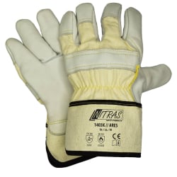 12 Paar NITRAS Poseidon 1403C Rindvolllederhandschuhe – Gr.10, Gelb/blau, Robuste Arbeitshandschuhe