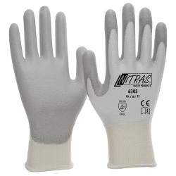 AS-Arbeitsschutz GmbH NITRAS Schnittschutzhandschuhe, PU grau, D.-Träger weiß, graue Beschichtung, 1 Packung = 10 Paar, Größe M (7) 6305-7