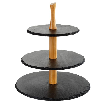 APS Etagere, 3-stufig, Naturschieferplatten, Höhe: 34 cm 1 Etagere, Farbe: schwarz/braun - Bild-Darstellung des Produktes 1