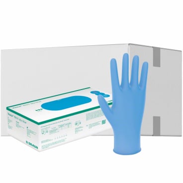 B. Braun Vasco® Nitril sky blue Einmalhandschuhe, unsteril 1 Karton = 10 Packungen à 100 Stück, Größe S - Bild-Darstellung des Produktes 1