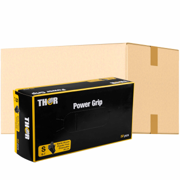 ABENA® Thor Power Grip Einmalhandschuhe, schwarz 1 Karton = 10 Packungen à 50 Stück, Größe S - Bild-Darstellung des Produktes 1